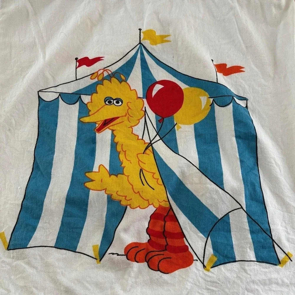 Vintage Sesame Street BIG BIRD Circus Balloons Drawstring Sack Cinch Bag 90's